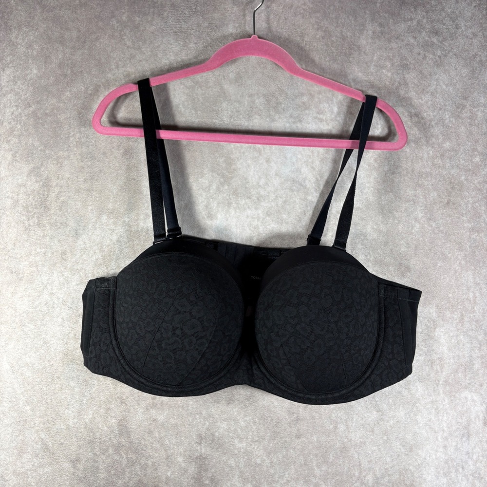 Torrid Bra Womens Size 48C Black Curve Strapless Multiway Leopard Lace 40100225